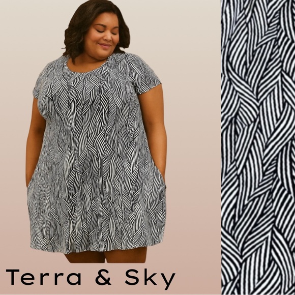 Terra & Sky Swing Dress monochrome black and white with pockets NWT 24/26w 3X - Picture 2 of 9